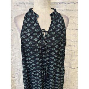 Women Ruffle Neck Blue Boho